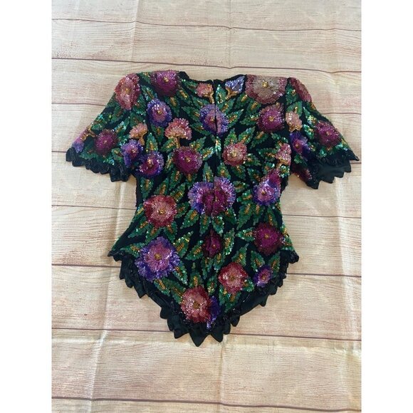 Vintage 80's Lawrence Kazar 100% Silk Sequin Blouse - Medium - Picture 11 of 13
